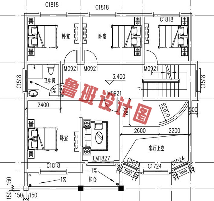 农村复式别墅设计二层户型图