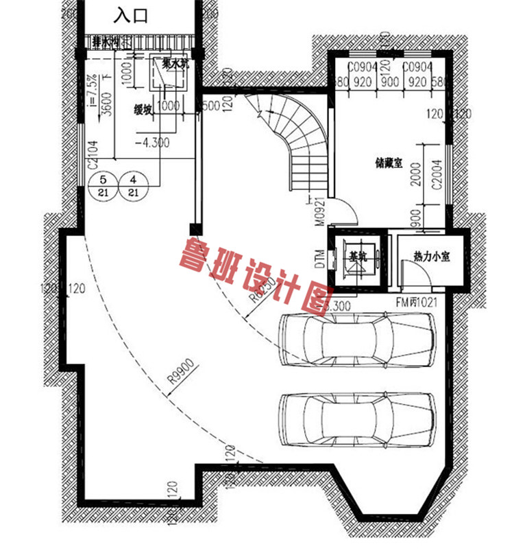三层带地下室带电梯别墅设计地下一层户型图