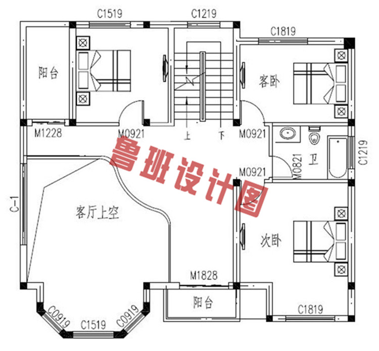 乡村三层复式楼房设计二层户型图