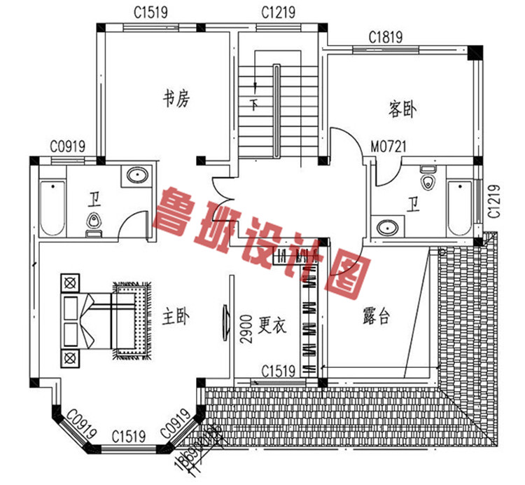 乡村三层复式楼房设计三层户型图