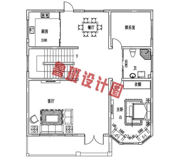 新农村三层别墅设计一层户型图