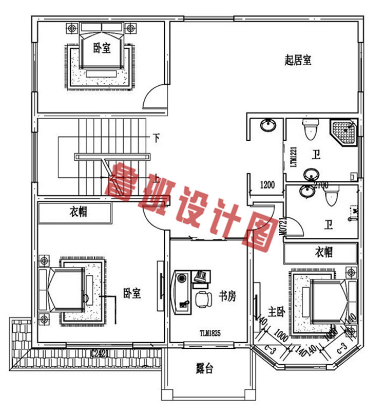 新农村三层别墅设计二层户型图