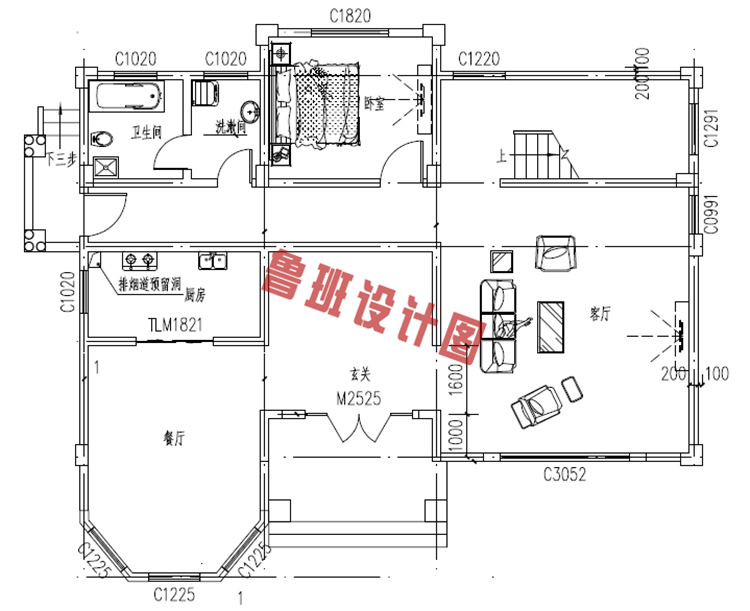 180平三层欧式别墅设计一层户型图