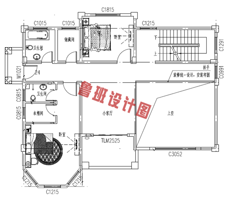 180平三层欧式别墅设计二层户型图