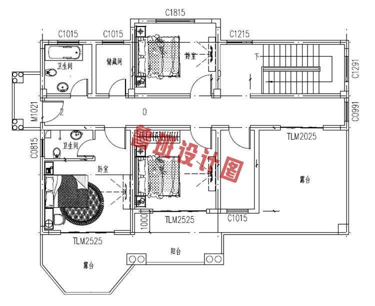 180平三层欧式别墅设计三层户型图