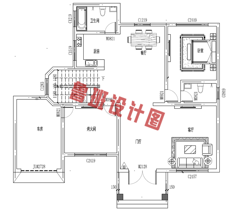 三层农村自建房房屋设计一层户型图