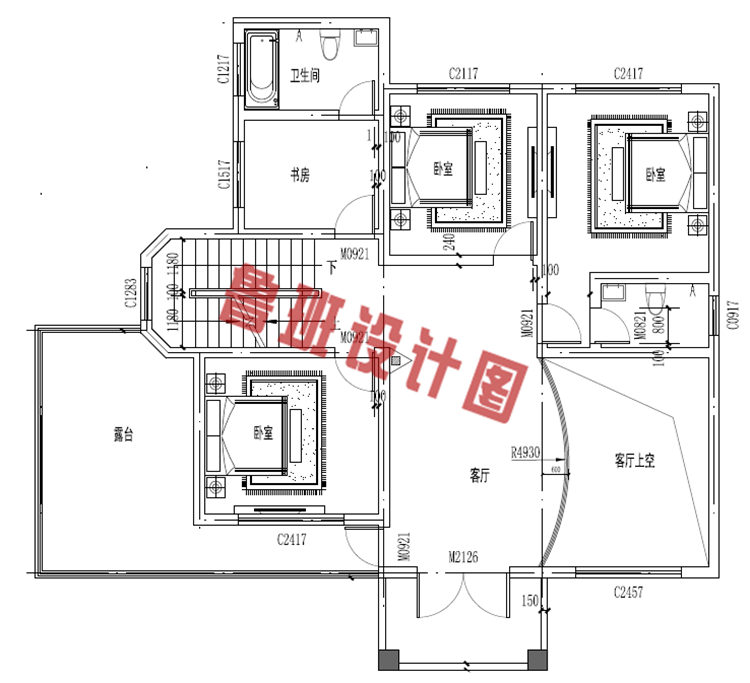 三层农村自建房房屋设计二层户型图