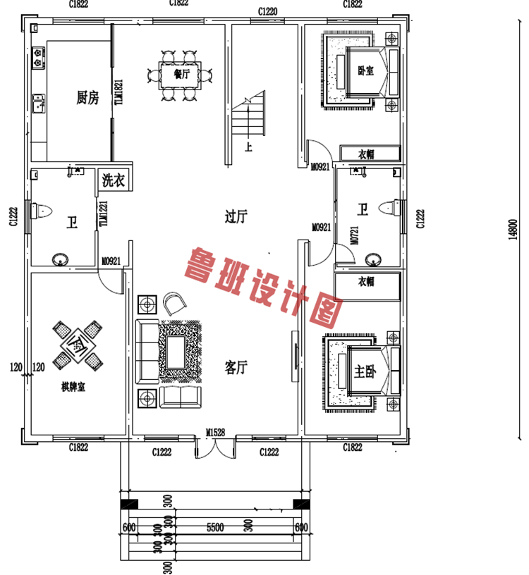 欧式三层农村小别墅设计一层户型图