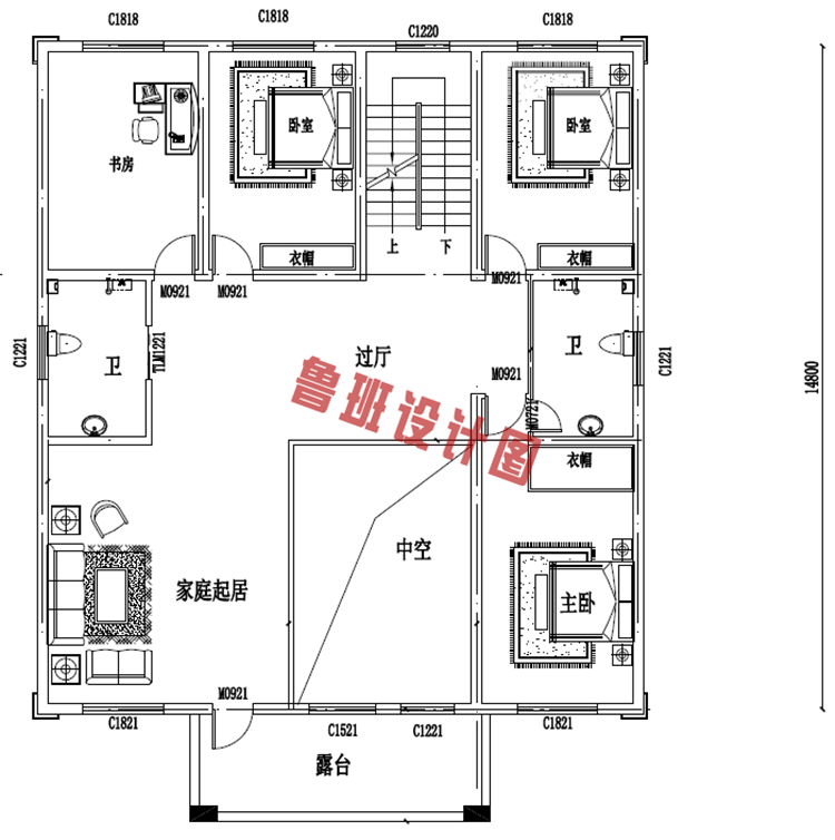 欧式三层农村小别墅设计二层户型图