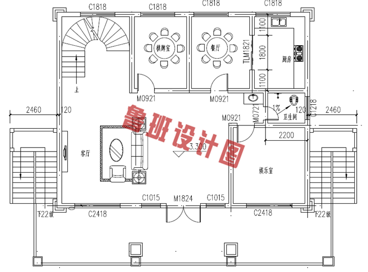 三层农村别墅设计二层户型图