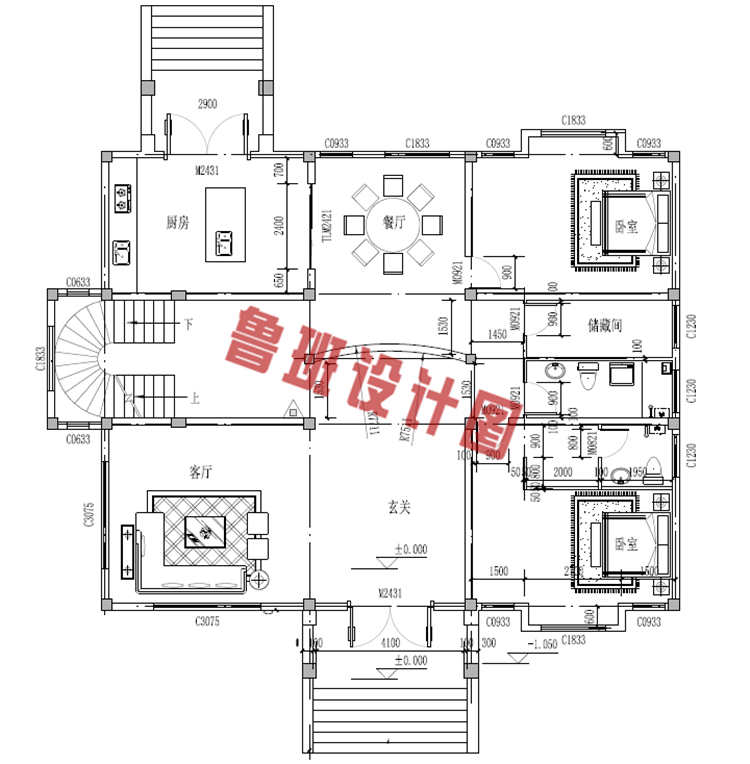 三层别墅设计一层户型图