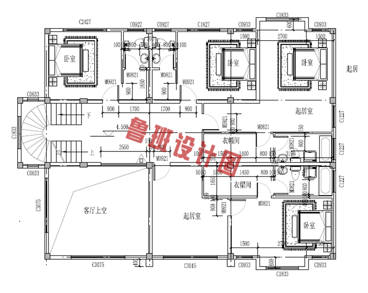 三层别墅设计二层户型图