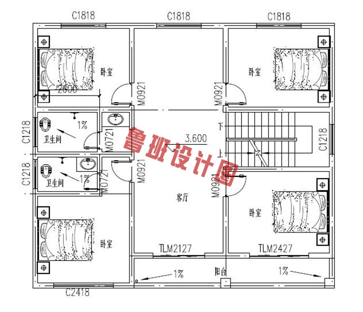 新农村三层别墅设计二层户型图