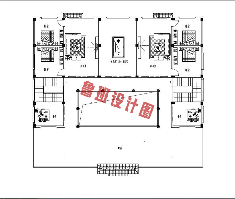 乡村经典双拼二层四合院别墅二层户型图