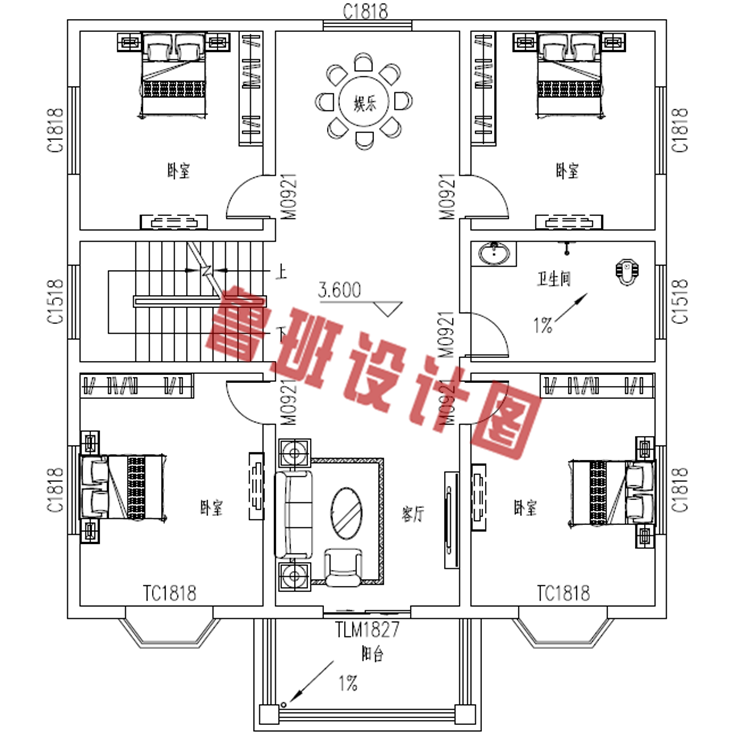 三层农村别墅设计二层户型图