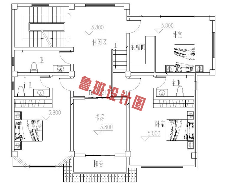 乡村三层自建楼房设计二层户型图