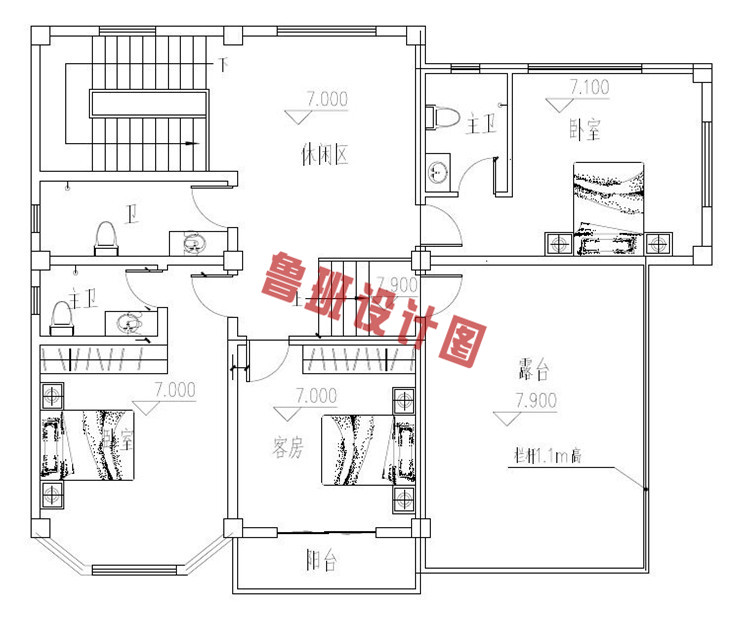 乡村三层自建楼房设计三层户型图