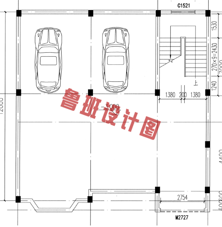 三层独栋别墅设计地下车库户型图