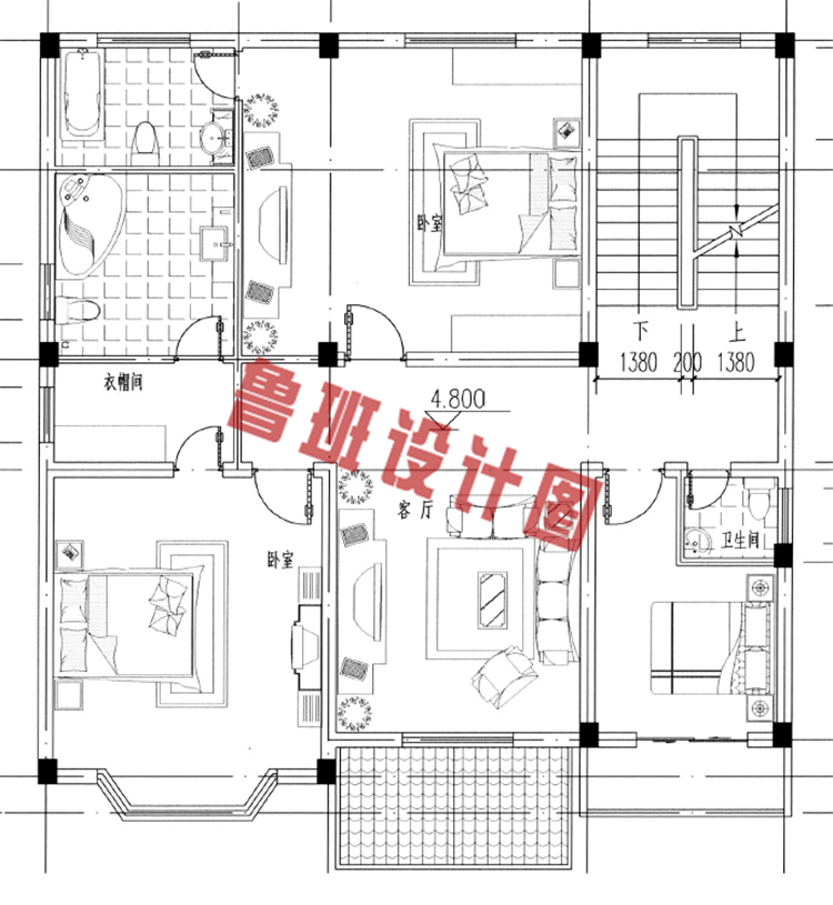 三层独栋别墅设计二层户型图