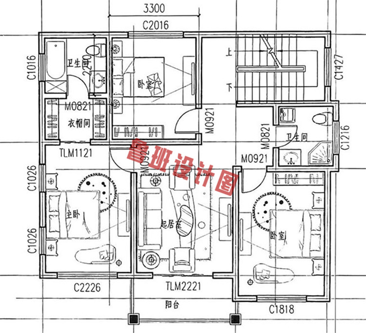 美观三层别墅自建设计二层户型图