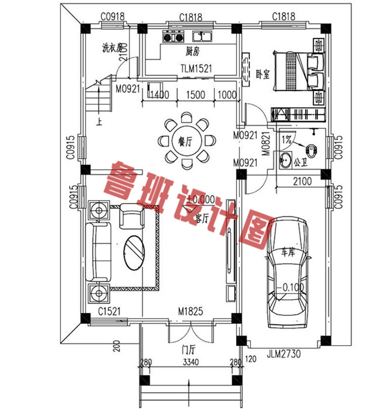 两间三层楼房设计一层户型图