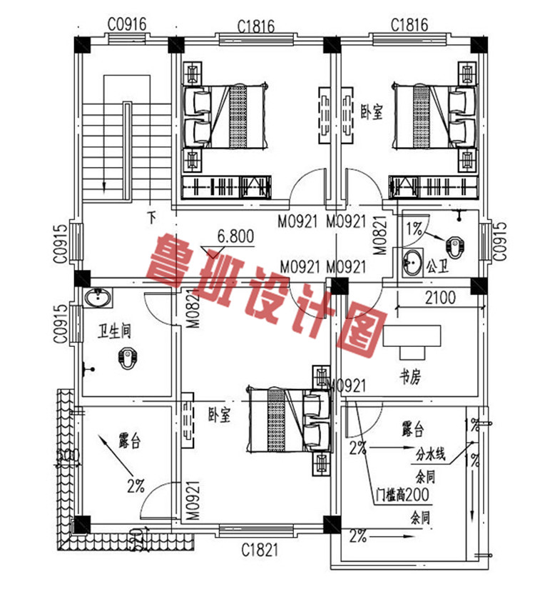 两间三层楼房设计三层户型图