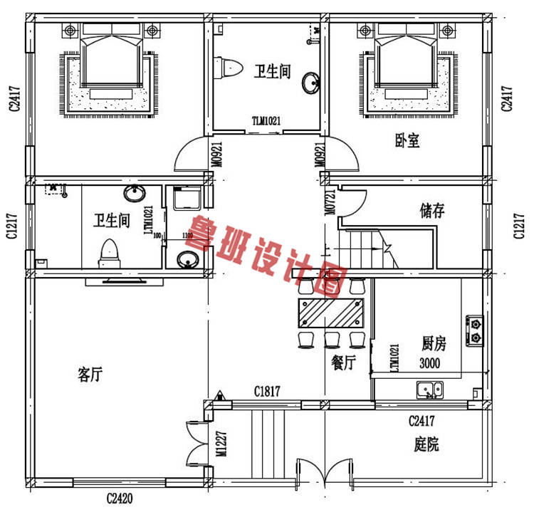 三层带小院建房别墅设计一层户型图