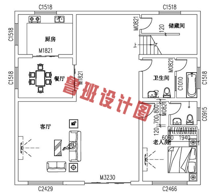 三层平屋顶别墅设计一层户型图