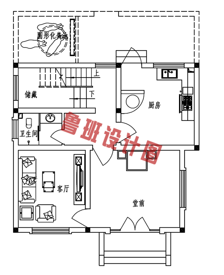 三层农村小户型别墅设计一层户型图