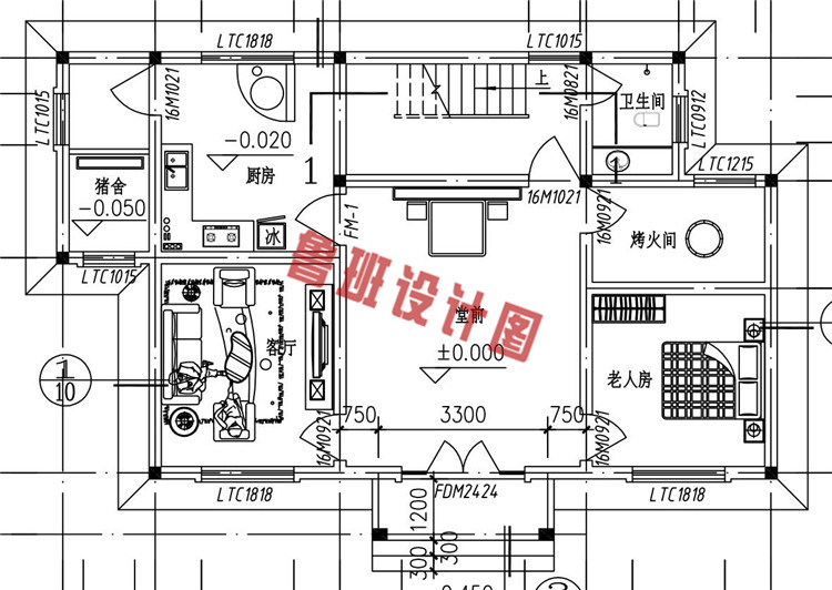 新农村三层独栋别墅设计一层户型图