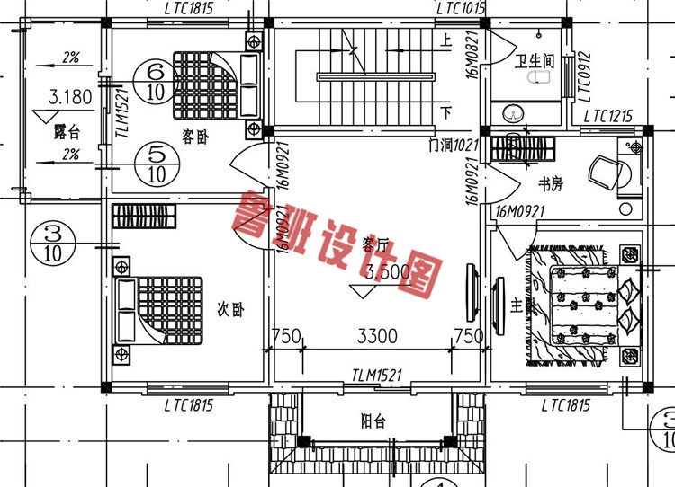 新农村三层独栋别墅设计二层户型图