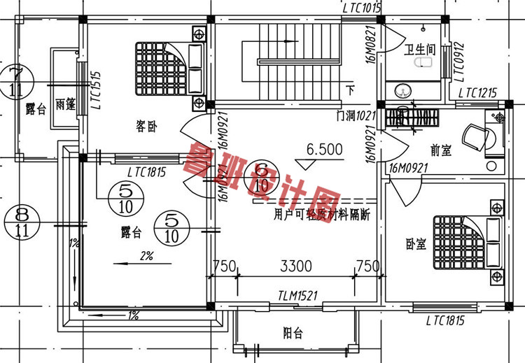 新农村三层独栋别墅设计三层户型图