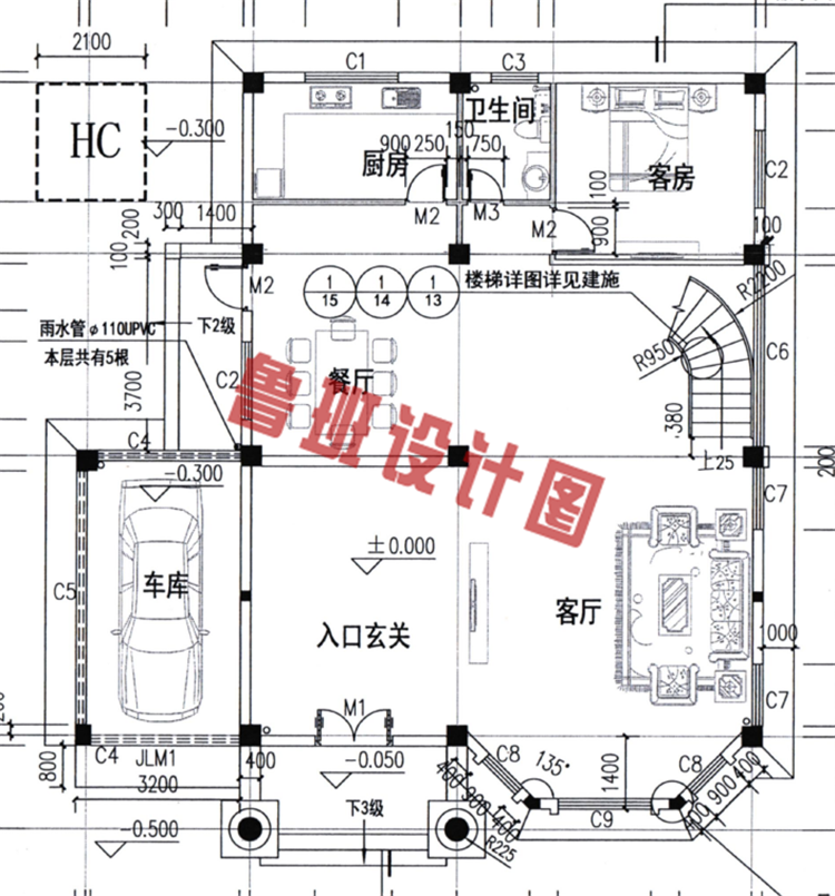 三层复式独栋楼房设计一层户型图