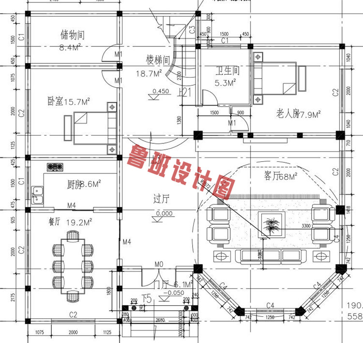 三层私人别墅设计一层户型图