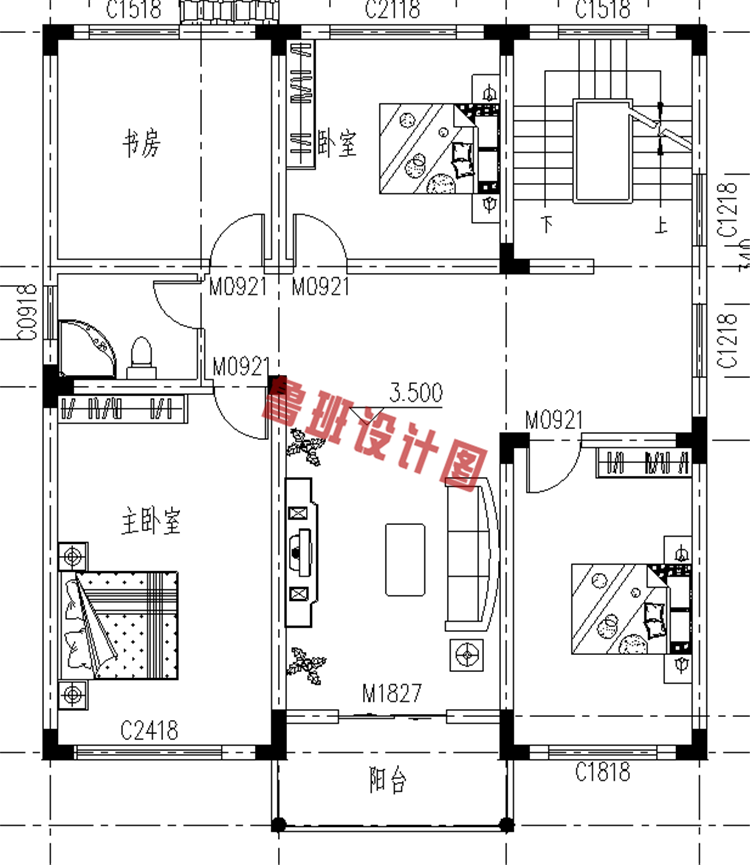 三层住宅设计二层户型图