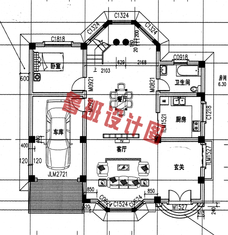 新农村三层住宅设计一层户型图