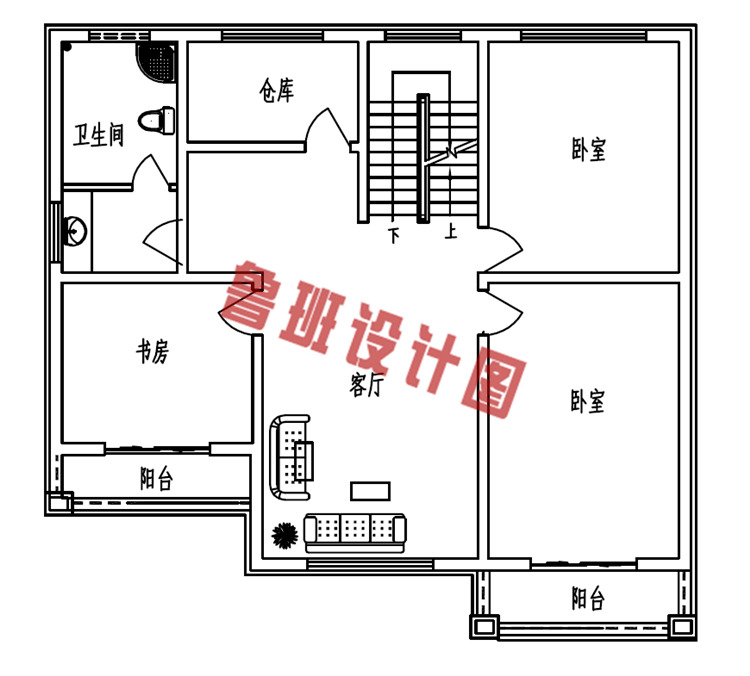 农村三层别墅设计二层户型图