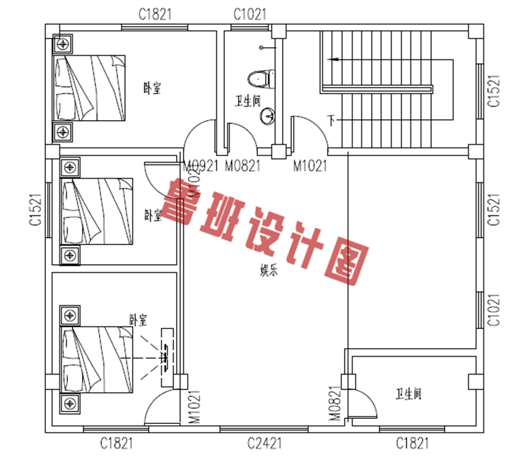 自建三层带商铺农村别墅三层户型图