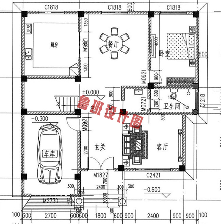 三层框架结构带车库别墅设计一层户型图