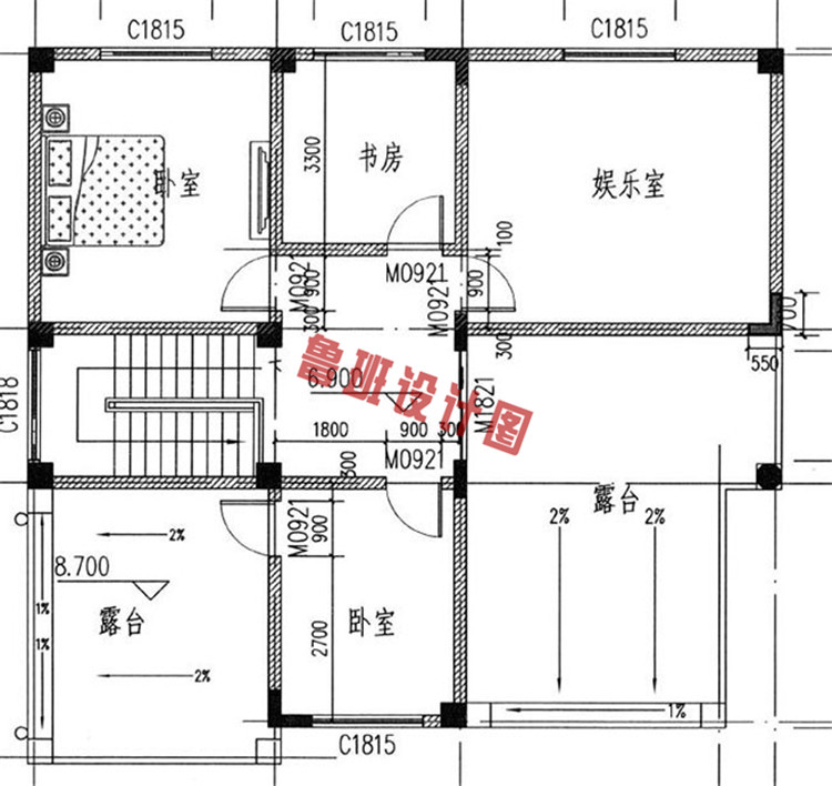 三层框架结构带车库别墅设计三层户型图