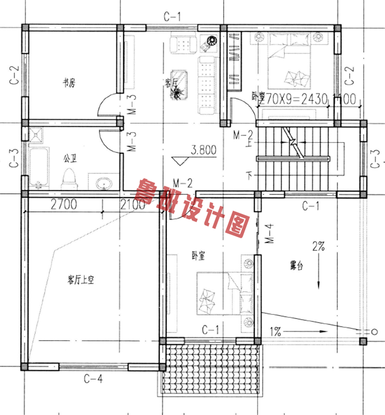 新农村三层别墅设计二层户型图