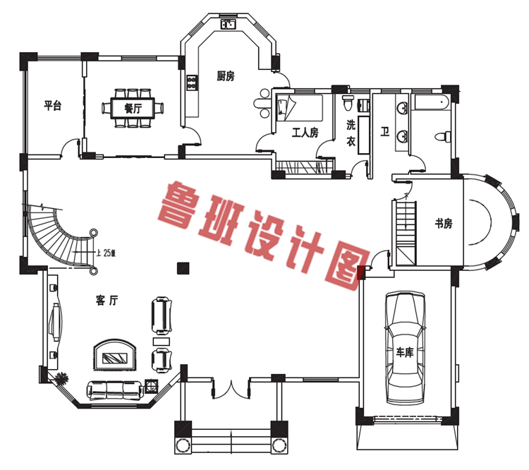 三层别墅设计一层户型图