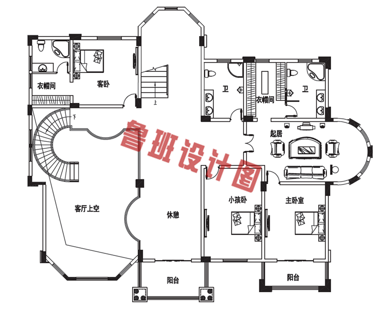 三层别墅设计二层户型图