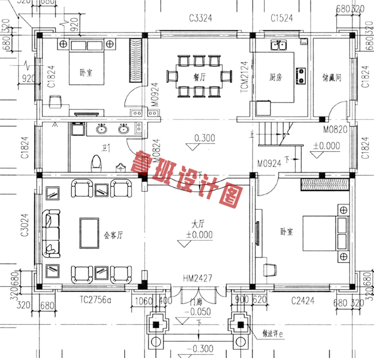 三层别墅楼房设计一层户型图