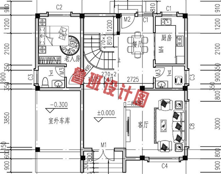 三层小别墅设计一层户型图