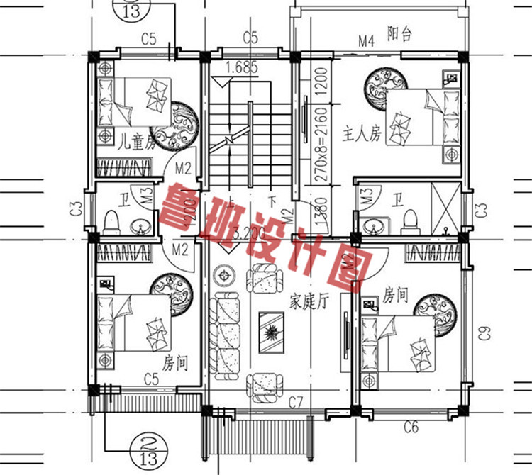 三层小别墅设计二层户型图