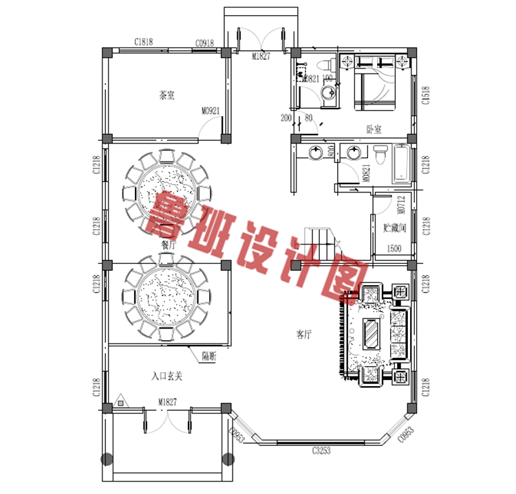 三层农村别墅设计一层户型图