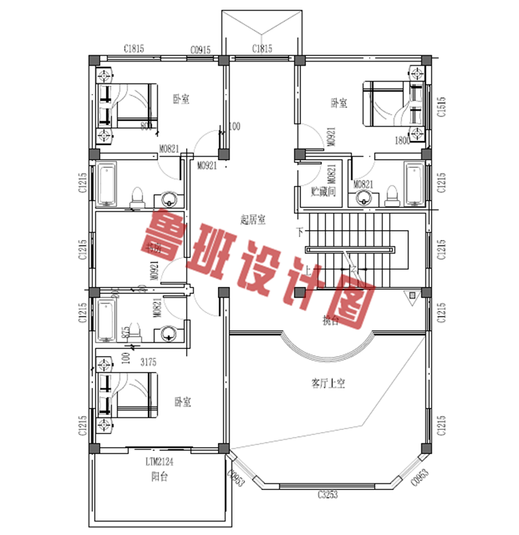 三层农村别墅设计二层户型图