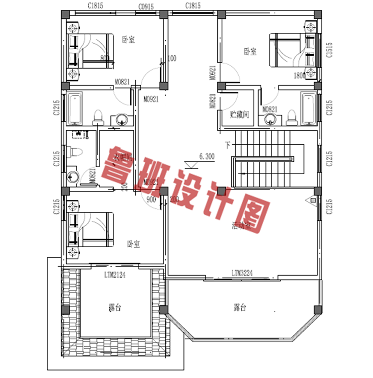 三层农村别墅设计三层户型图