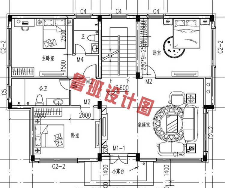 徽派三层别墅自建房屋设计二层户型图